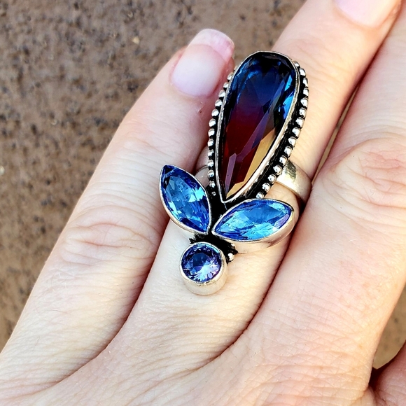 New Bi-Color Tourmaline Multi Gemstone 925 Silver Ring. - Picture 8 of 14